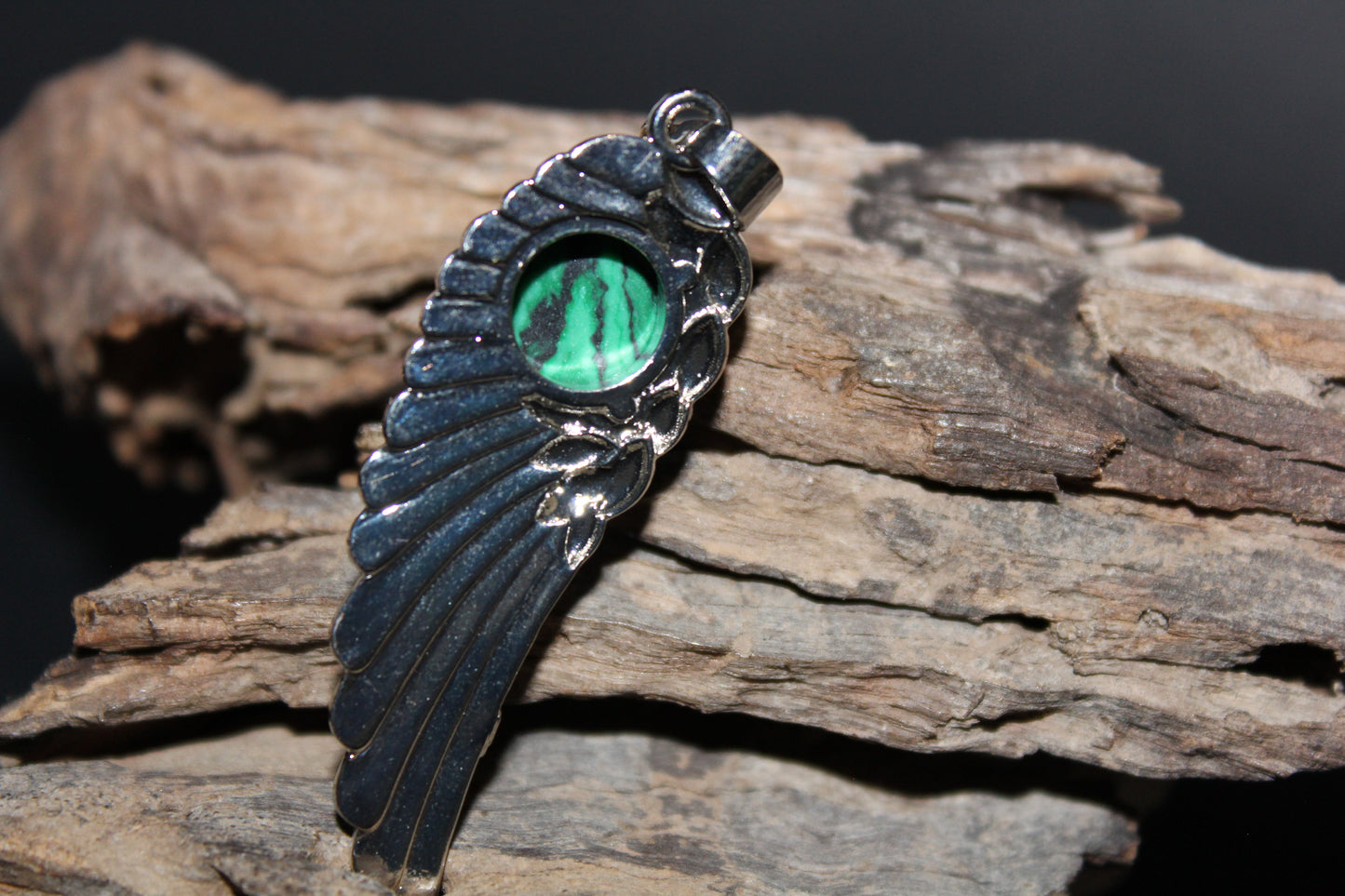 Pendant - Angel Wing - Green Howlite