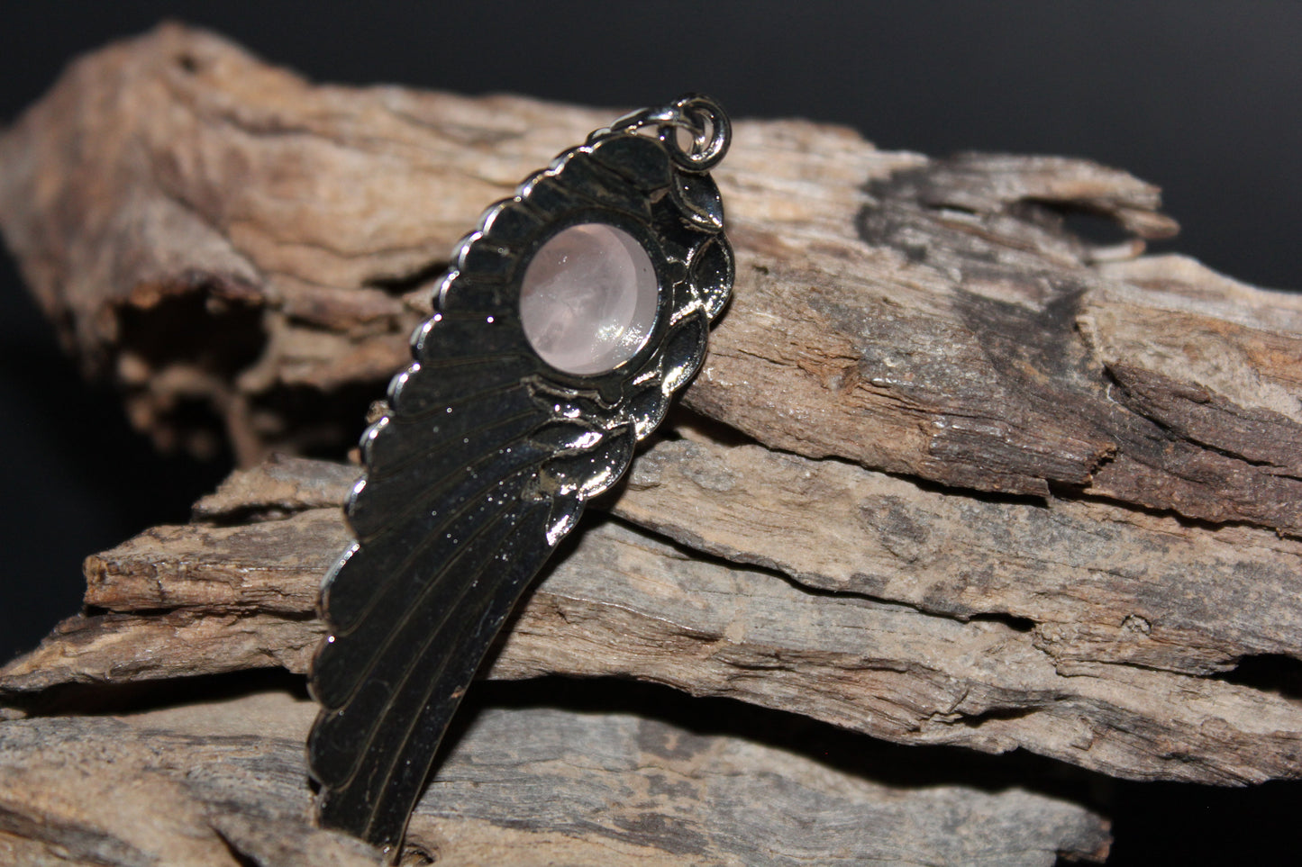 Pendant - Angel Wing - Rose Quartz