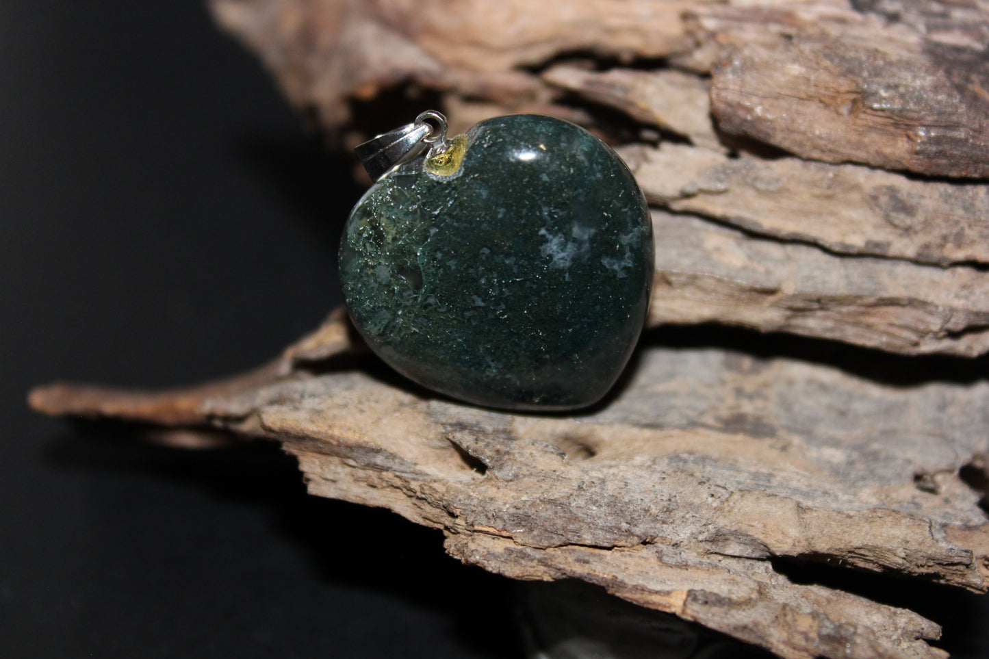 Pendant - Heart - Moss Agate - med