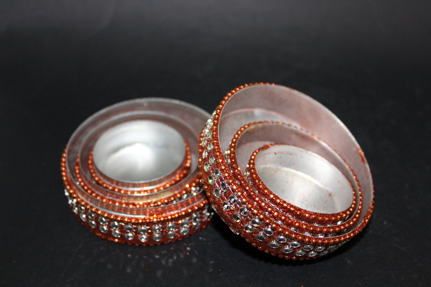 Box - set of 3 stacking pill boxes (metal/bling)