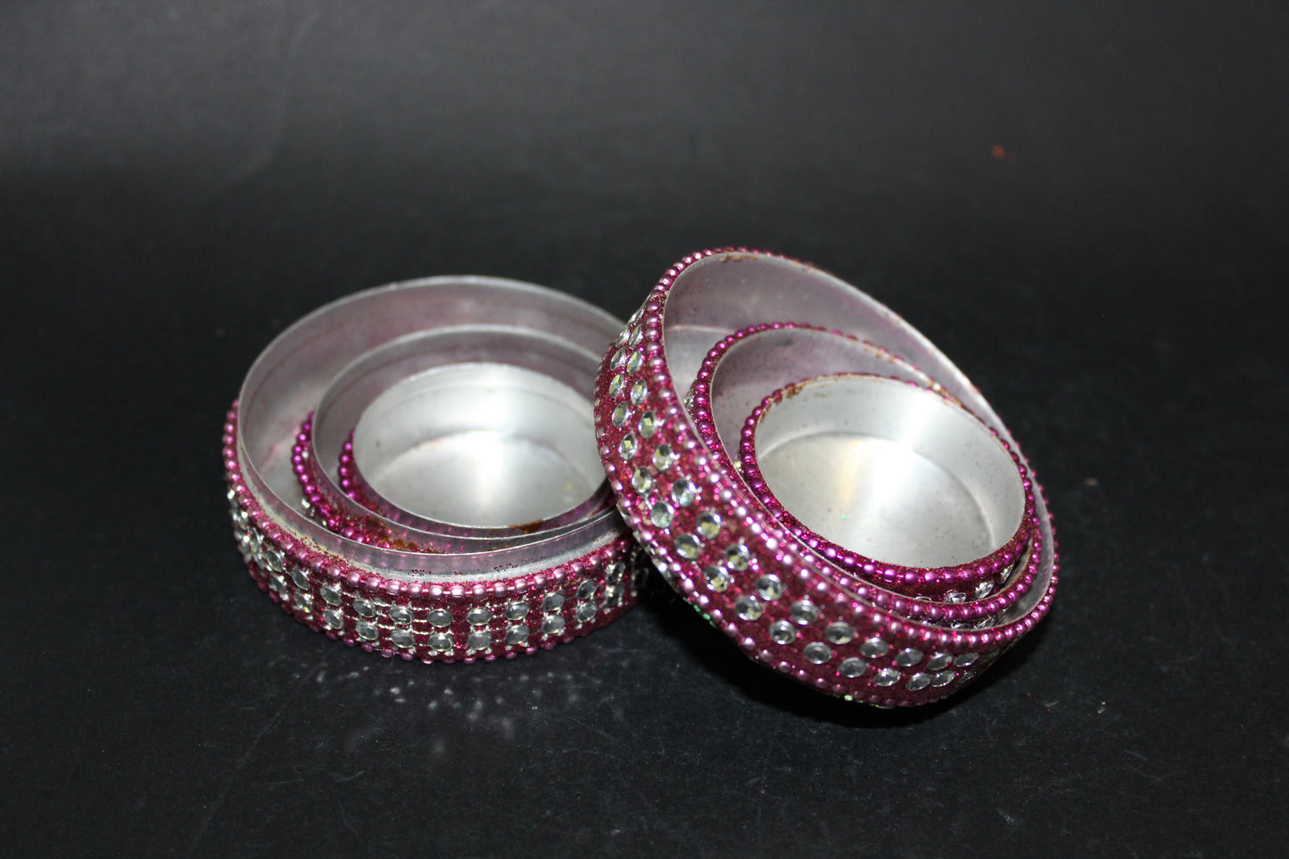 Box - set of 3 stacking pill boxes (metal/bling)