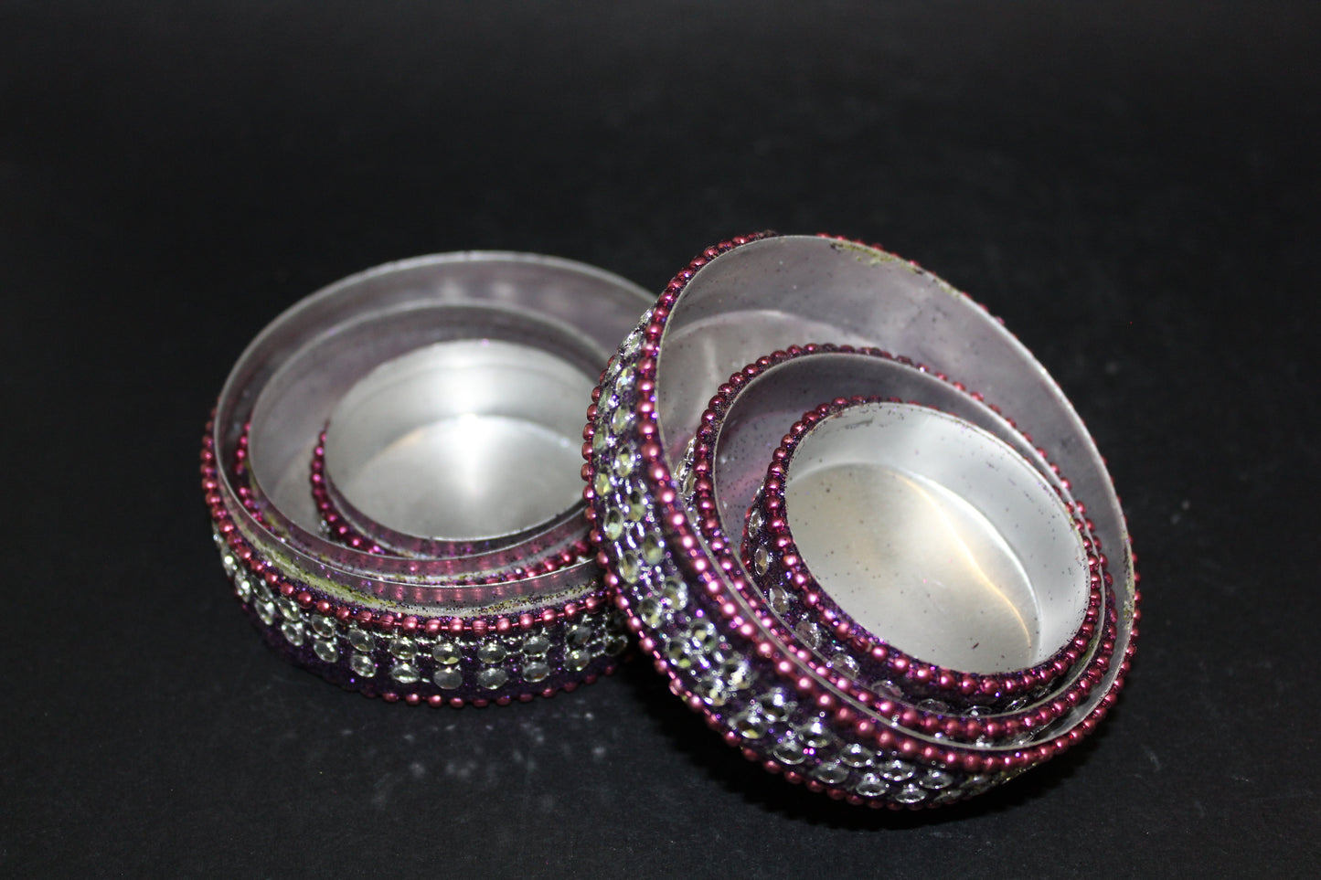 Box - set of 3 stacking pill boxes (metal/bling)