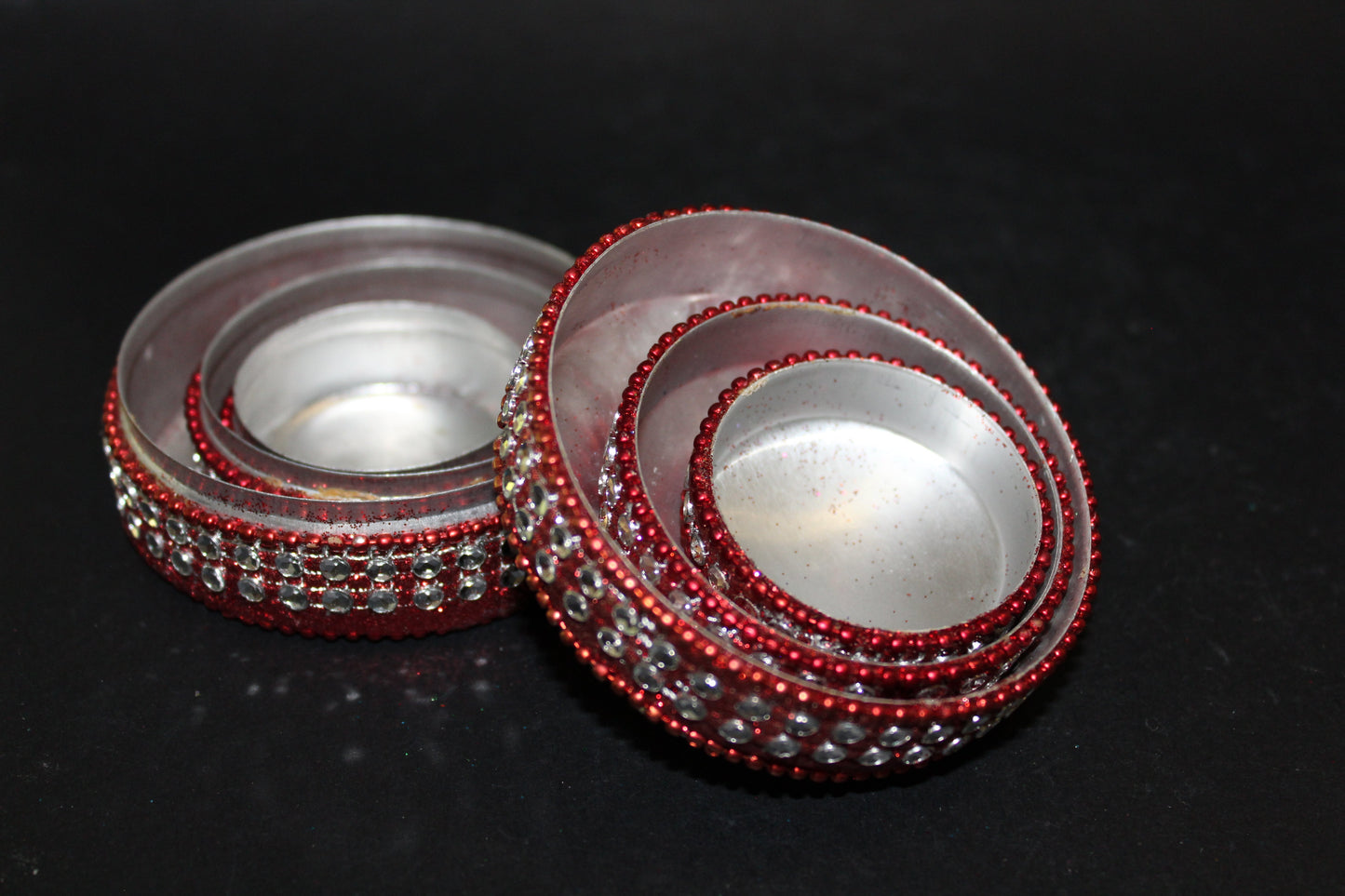 Box - set of 3 stacking pill boxes (metal/bling)