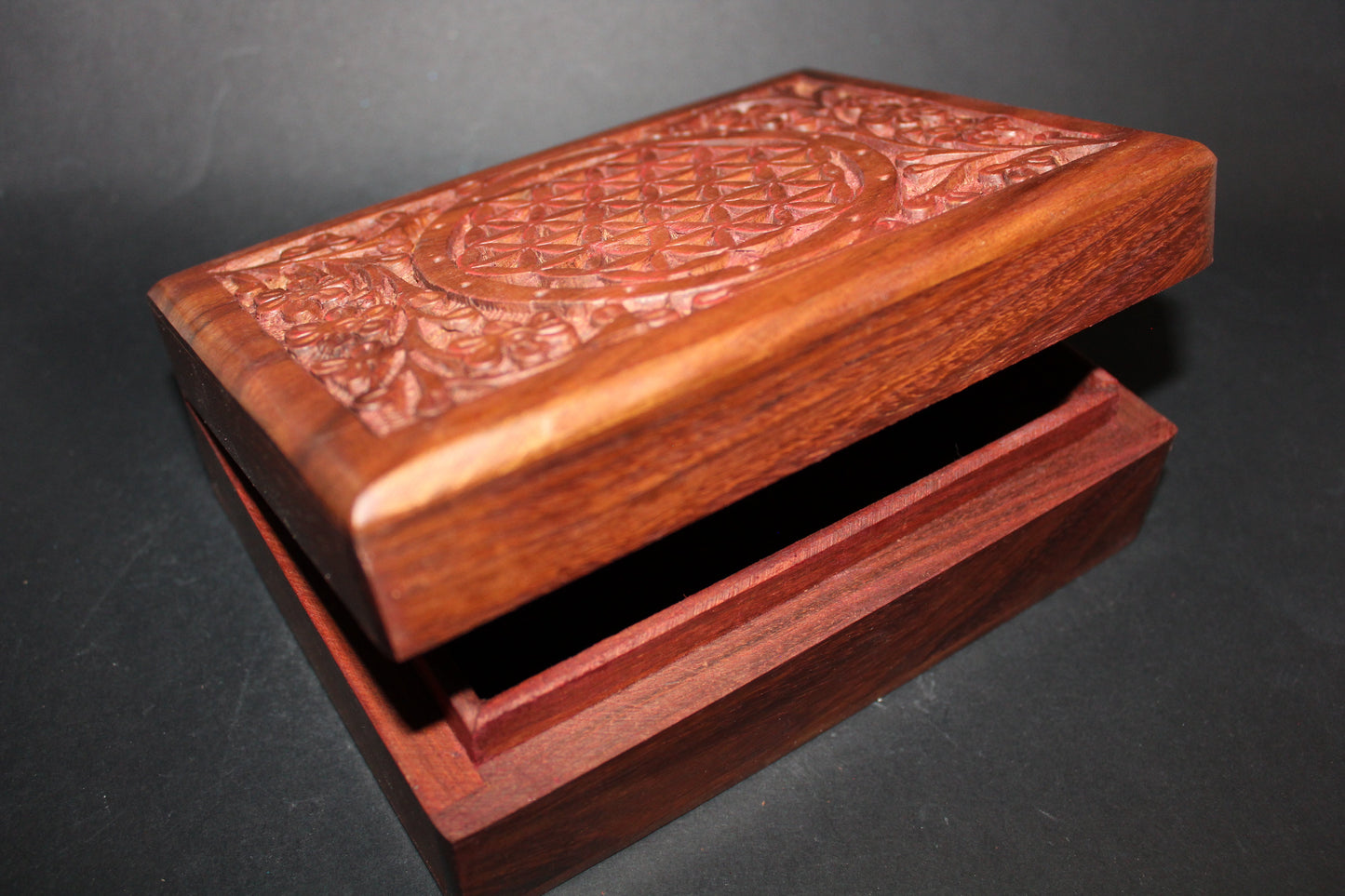 Box - carved timber - Flower of Life - lge