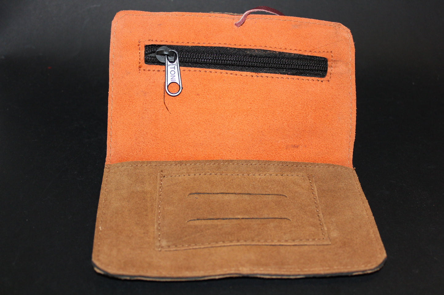 Wallet - suede leather - Tan/Orange (OM symbol)