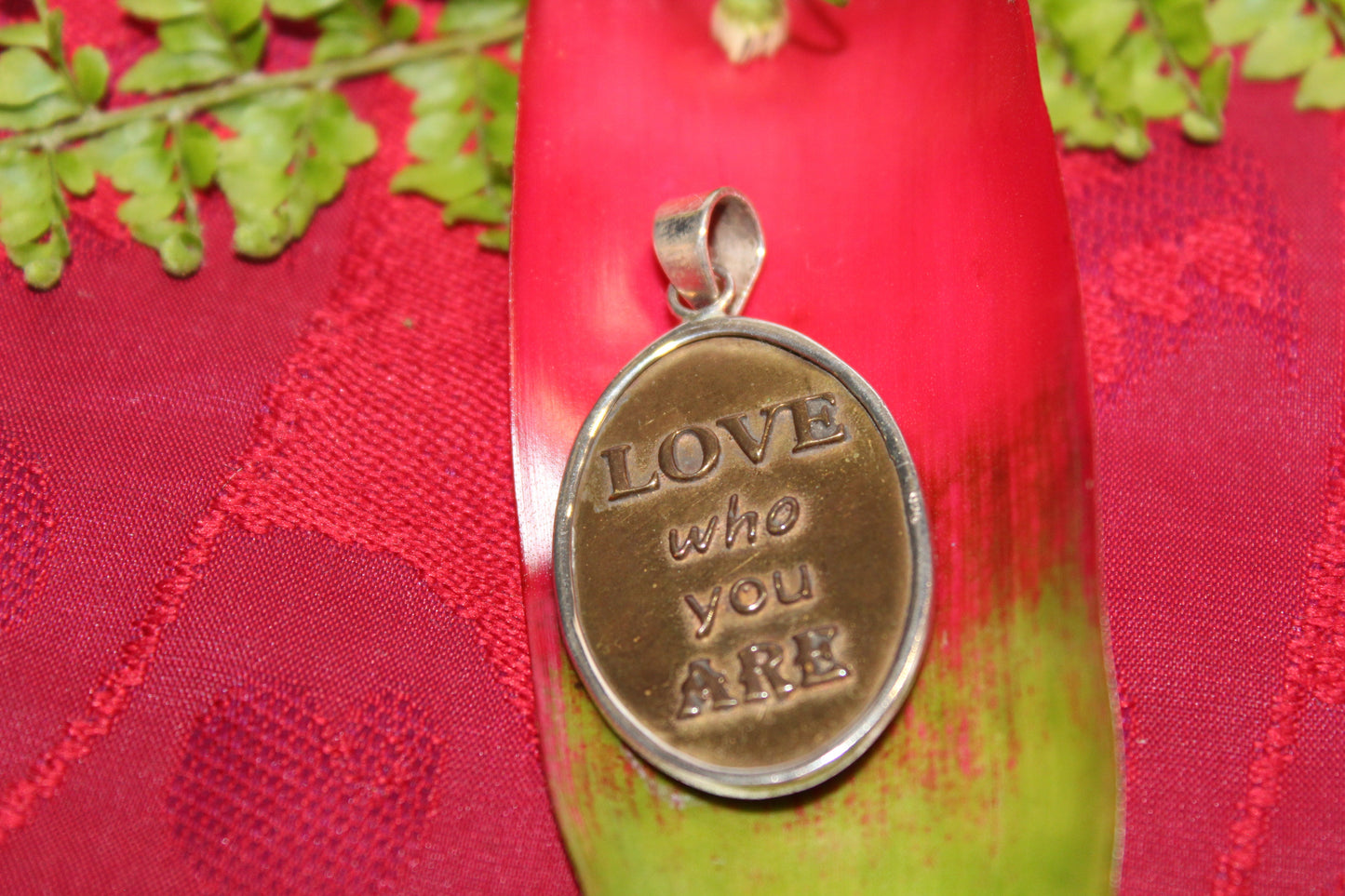 Pendant - Brass - Love Who You Are & Angel Wings - lge
