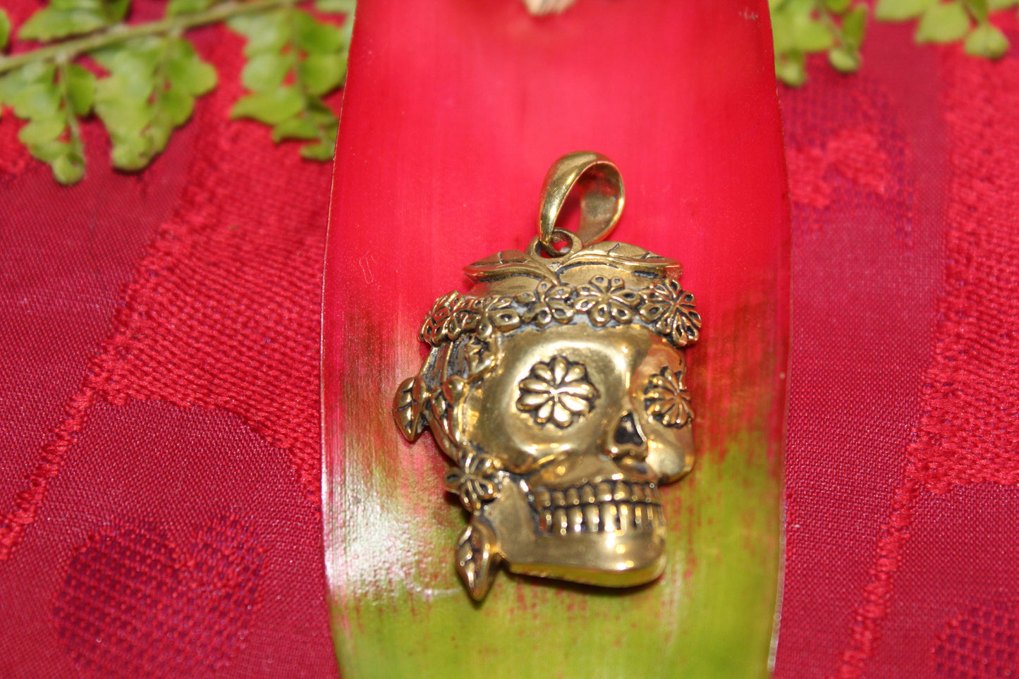 Pendant - Brass - Sugar Skull - lge
