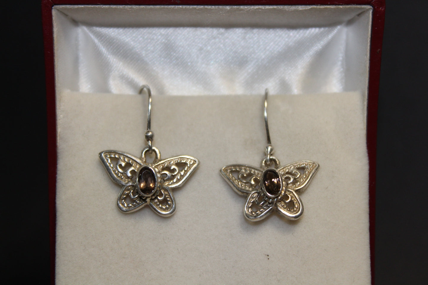 Earrings - Smoky Quartz (faceted) - oval - butterfly setting