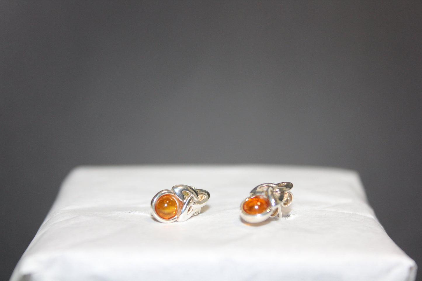Earrings - Studs - Amber - Triquetra setting