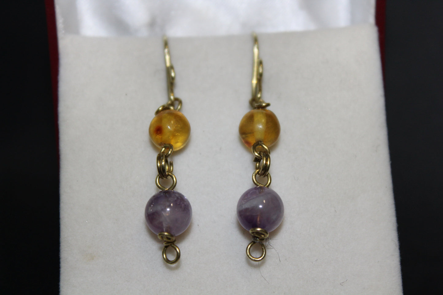 Earrings - Brass - Amber & Amethyst