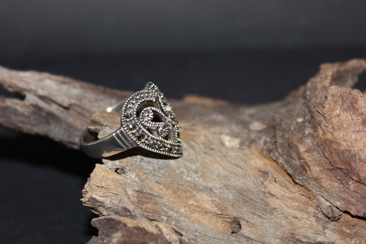 Ring - Stirling Silver - with Marcasites (Filigree Heart)