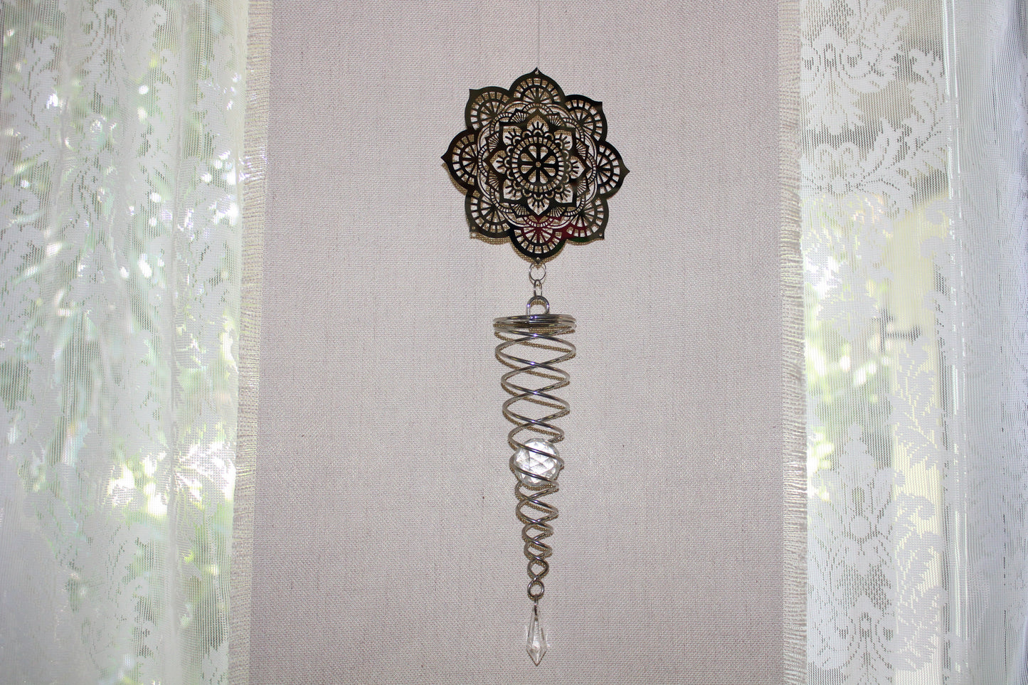 Suncatcher - silver mandala with spiral