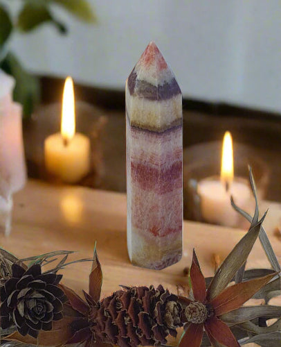 Crystal Generator - Tugtupite (large) and candles