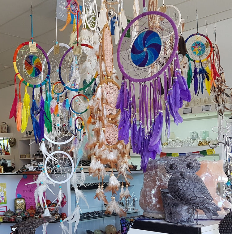 Dreamcatchers of all colour varieties hanging as display