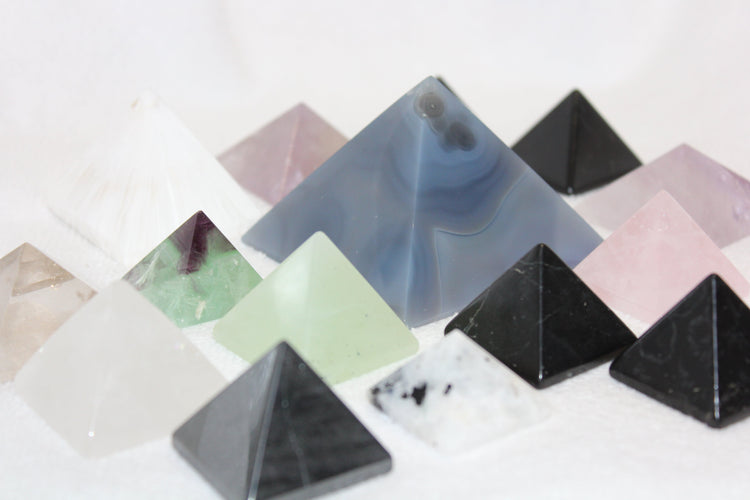 Group of crystal pyramids in a variety of crystals 