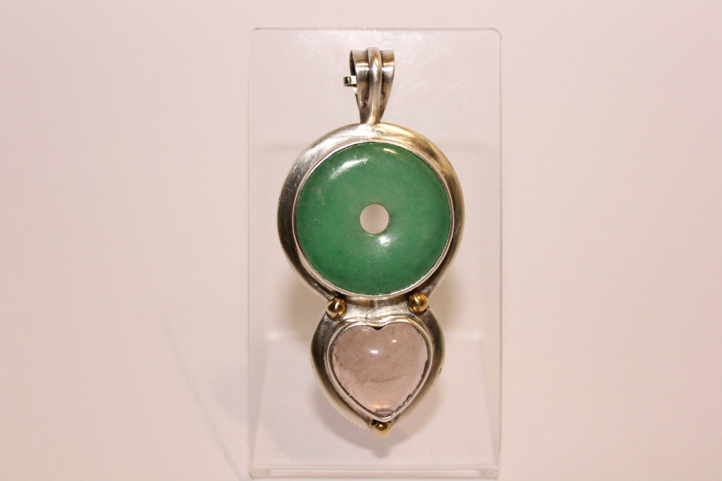 Pendant - Burmese Jade and Rose Quartz - lge