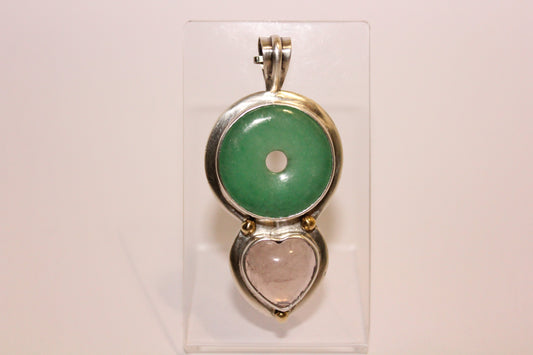 Pendant - Burmese Jade and Rose Quartz - lge