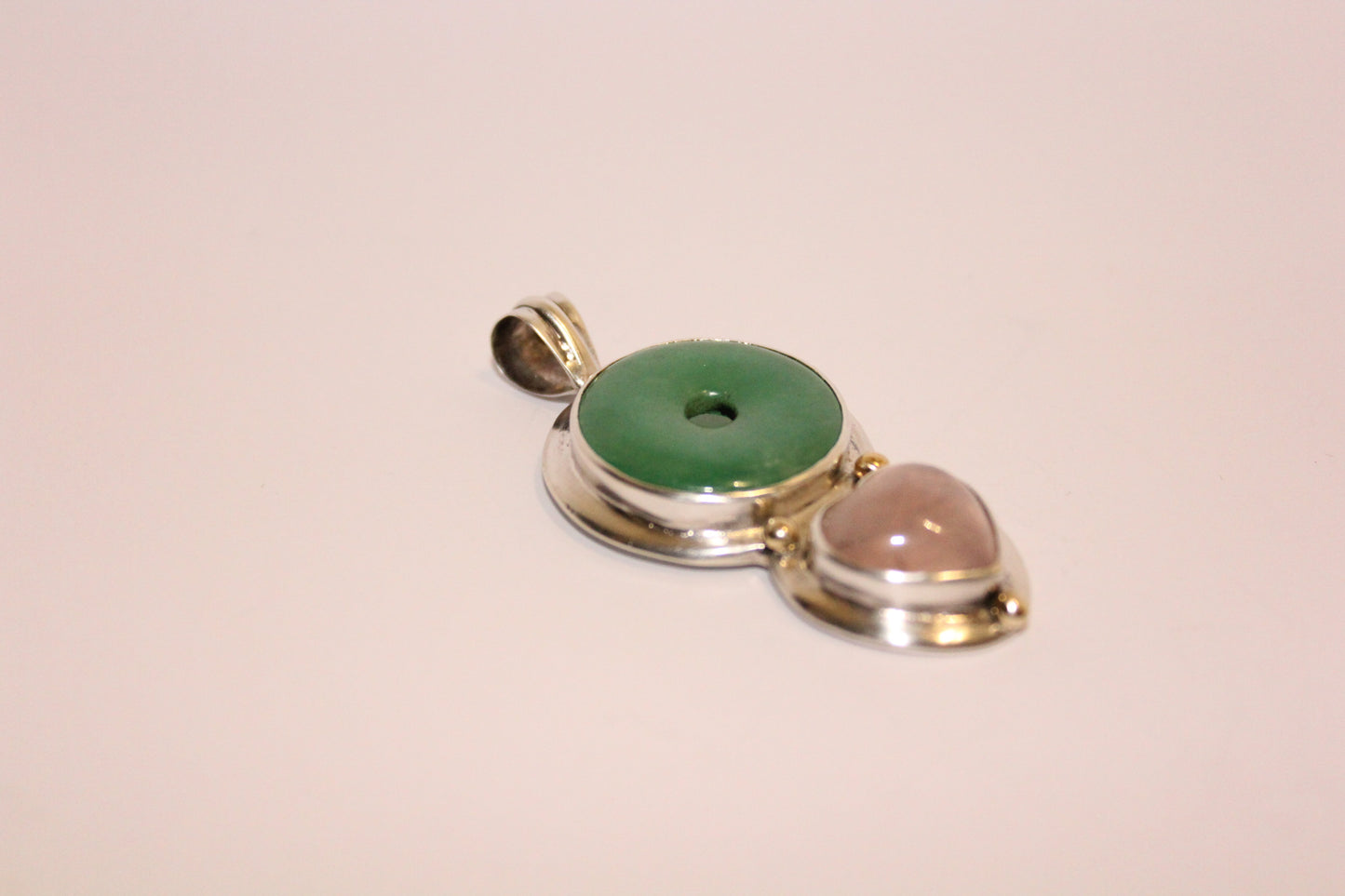 Pendant - Burmese Jade and Rose Quartz - lge