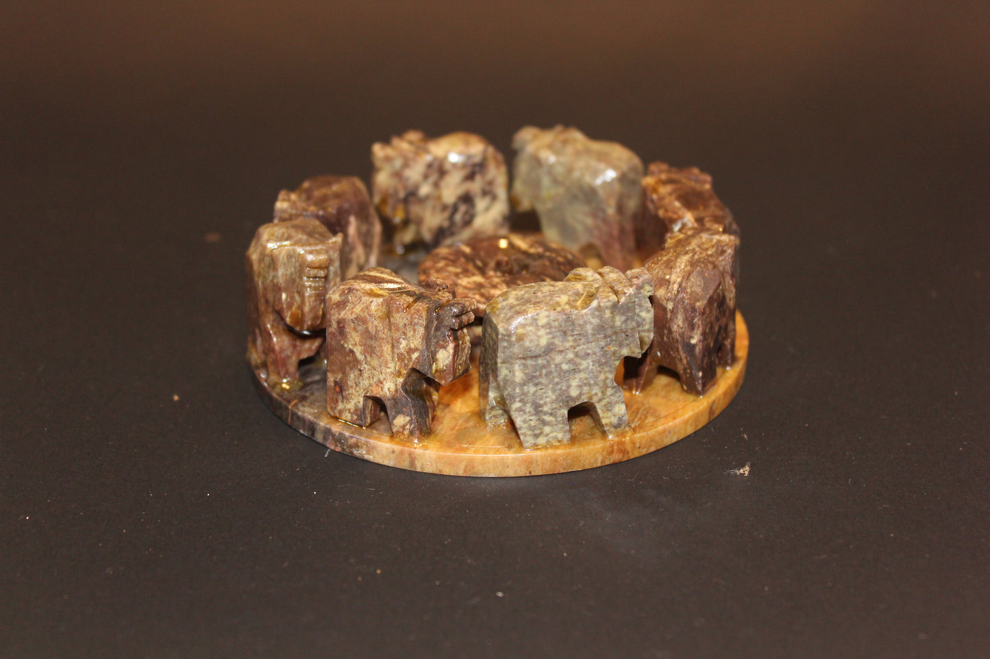 Incense Holder - Soapstone - ring of elephants