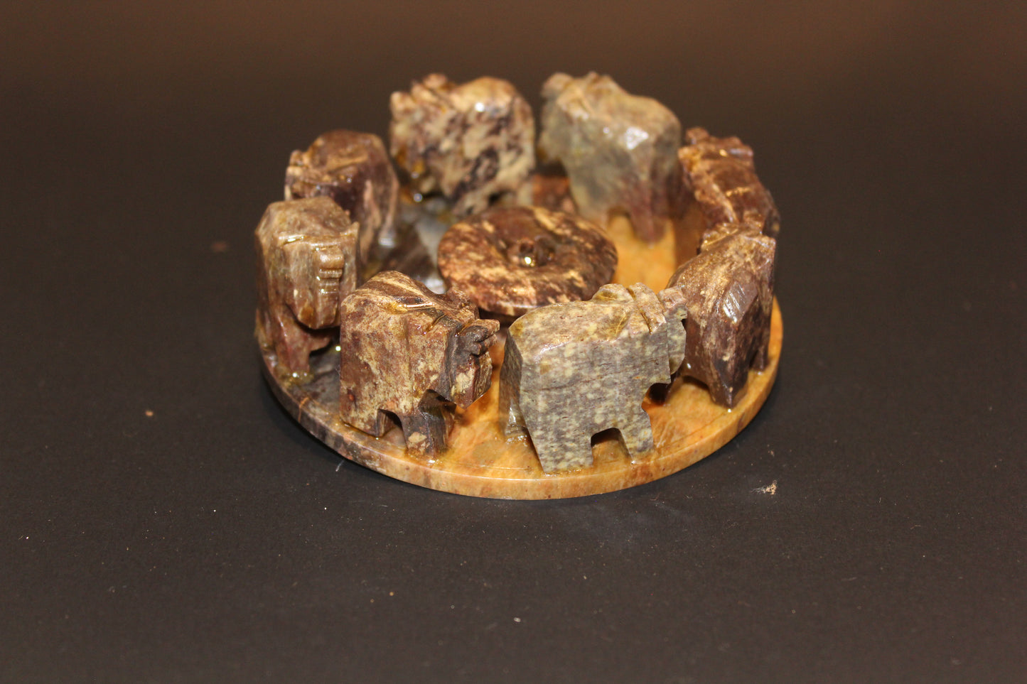 Incense Holder - Soapstone - ring of elephants