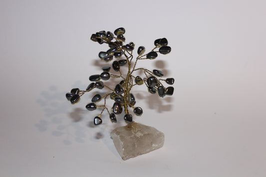 Tree - Hematite on Quartz base (gold) - med/lge