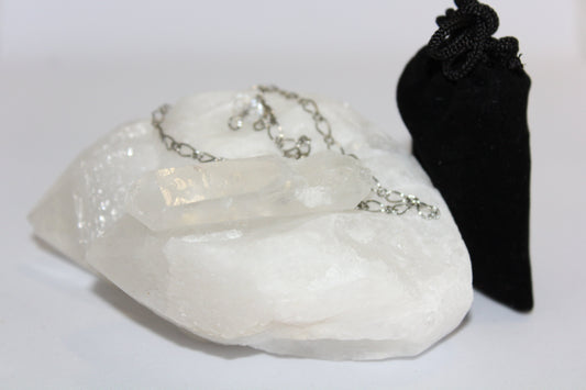 Pendulum - Clear Quartz - Raw wand (with pouch)