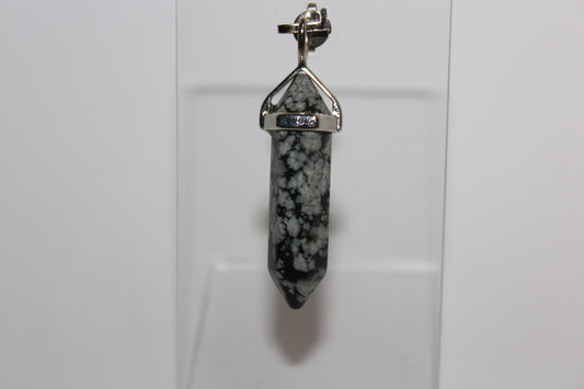 Pendant - Dbl Terminated - Snowflake Obsidian - sml
