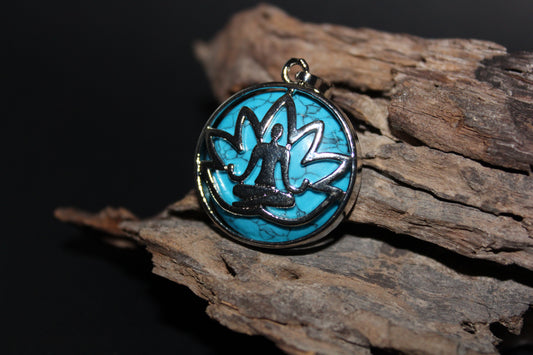 Pendant - Buddha/Lotus Flower - Blue Howlite