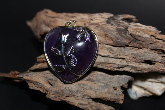 Pendant - Heart with Flowers - Amethyst