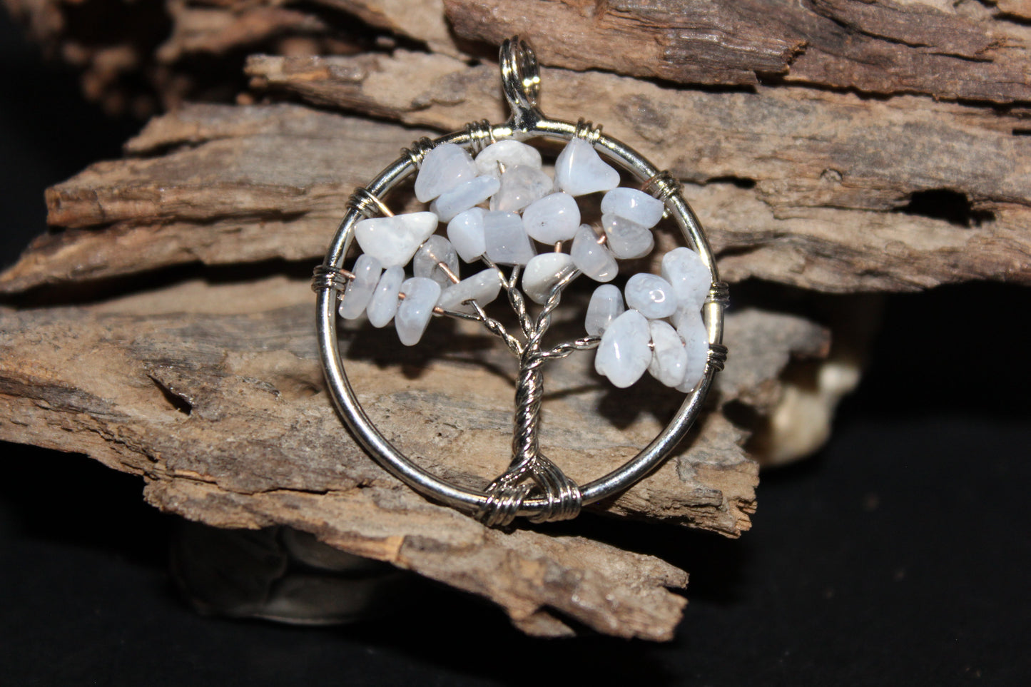 Pendant - Tree of Life - Blue Lace Agate