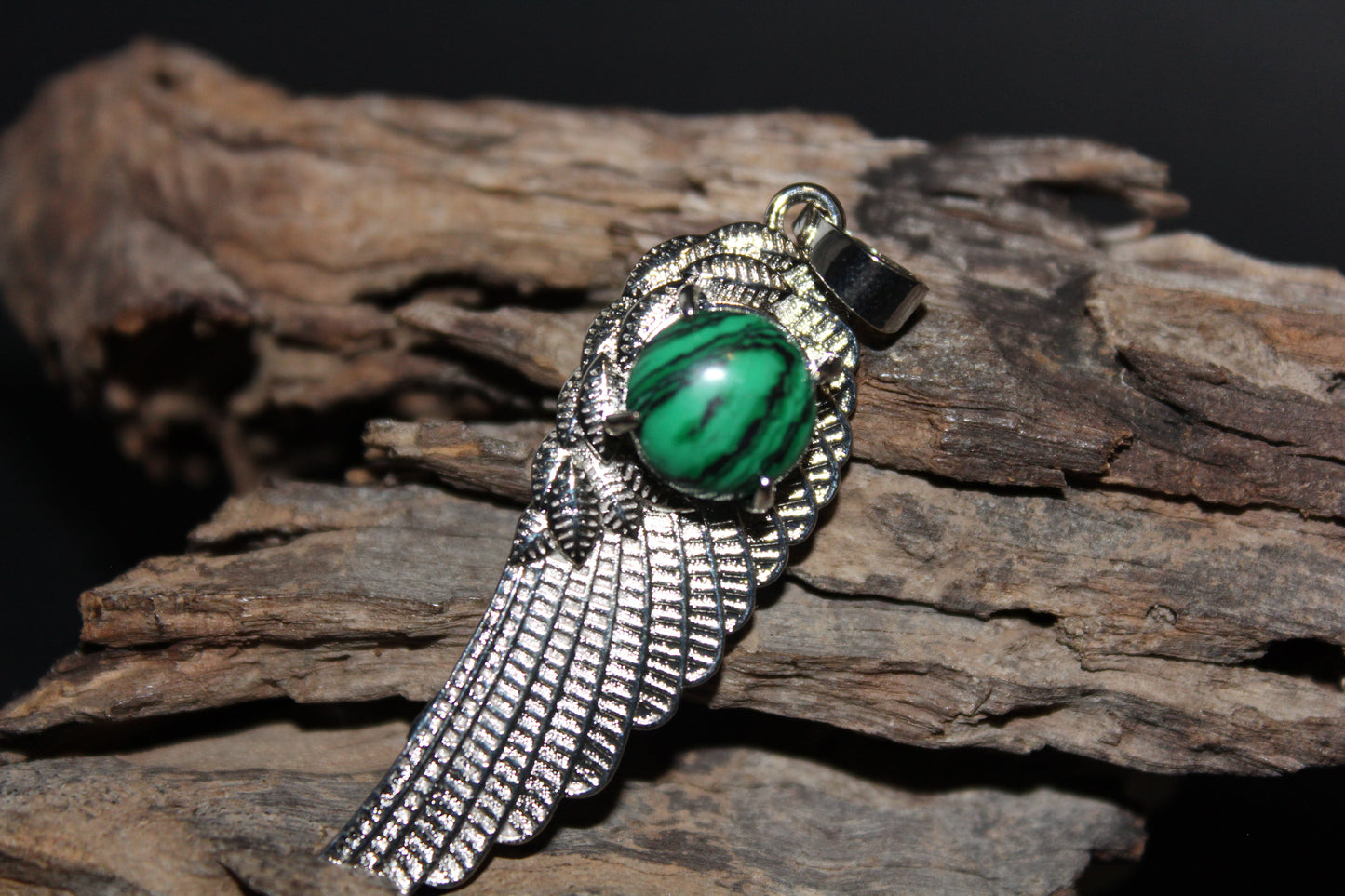 Pendant - Angel Wing - Green Howlite