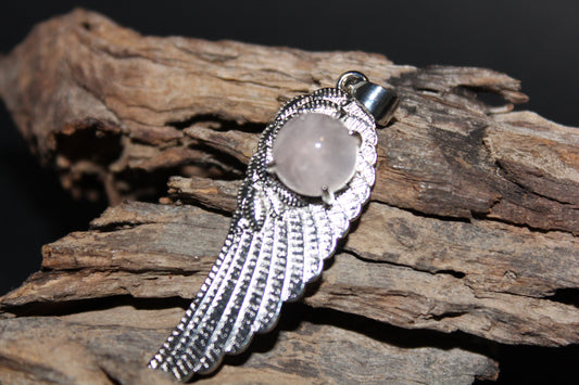 Pendant - Angel Wing - Rose Quartz