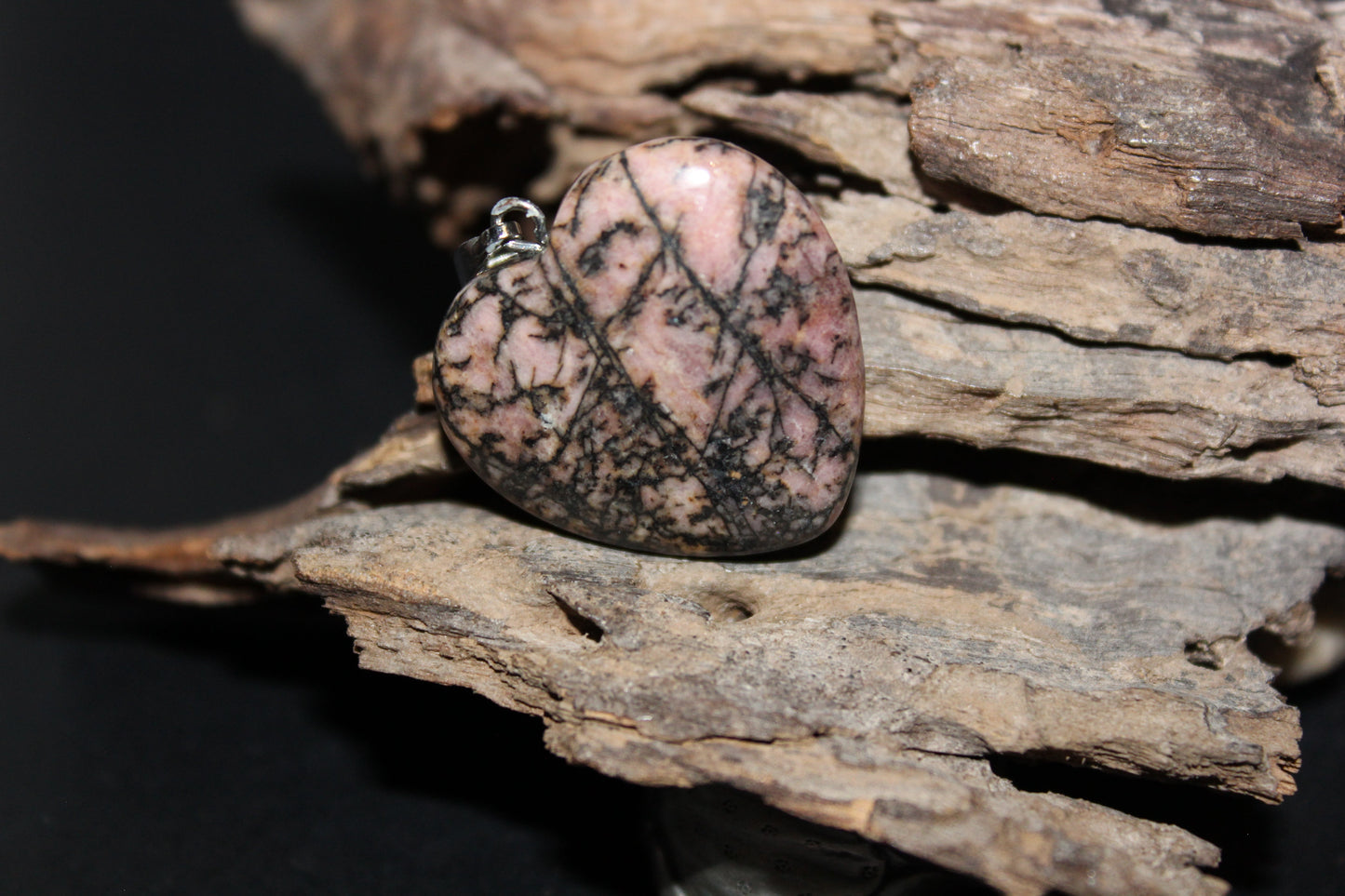 Pendant - Heart - Rhodonite - med
