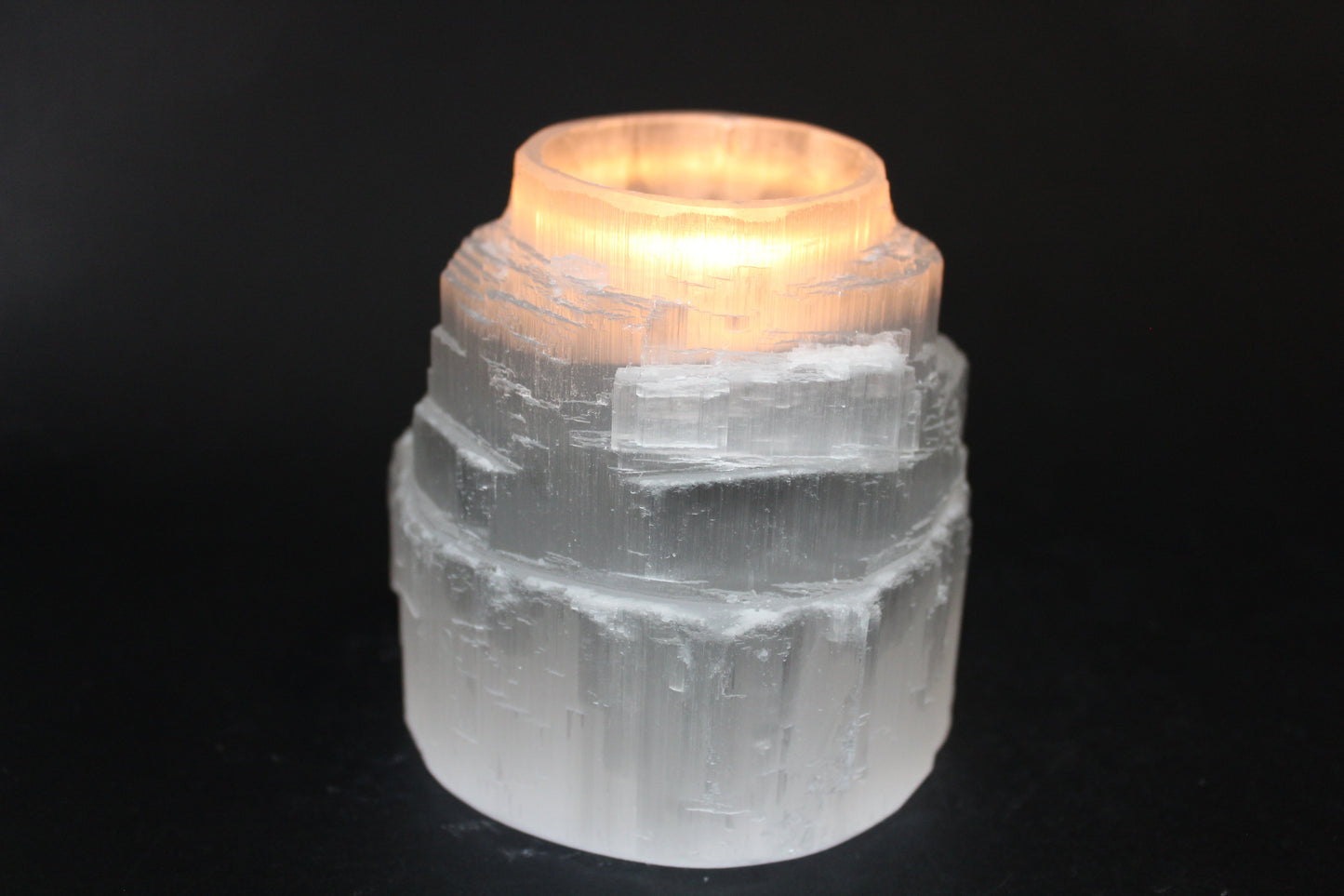 Carved - Selenite - Candle Holder (Castle)