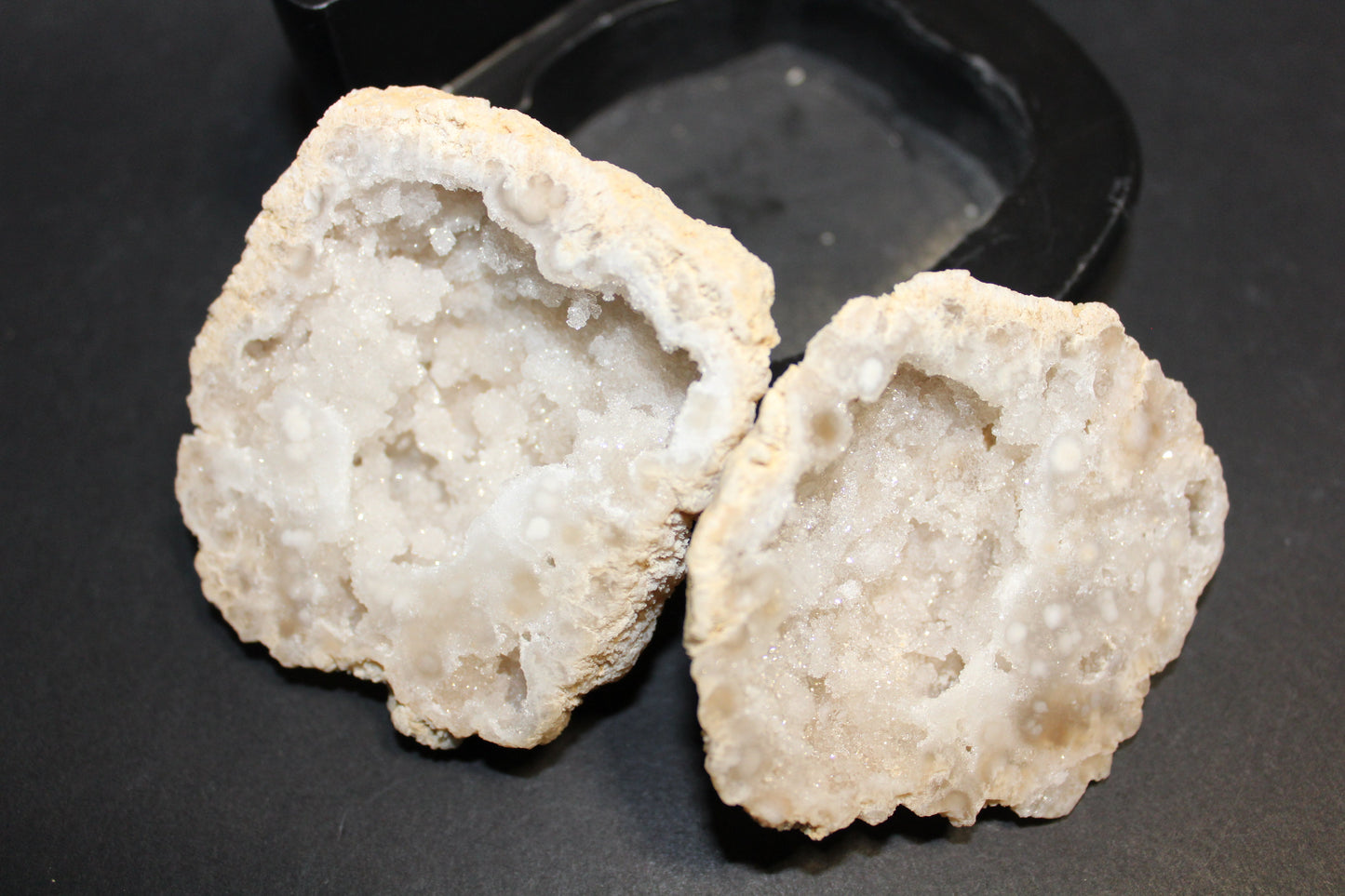 Geode - Clear Quartz (polished, full geode in timber stand) - med/lge