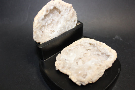 Geode - Clear Quartz (polished, full geode in timber stand) - med/lge