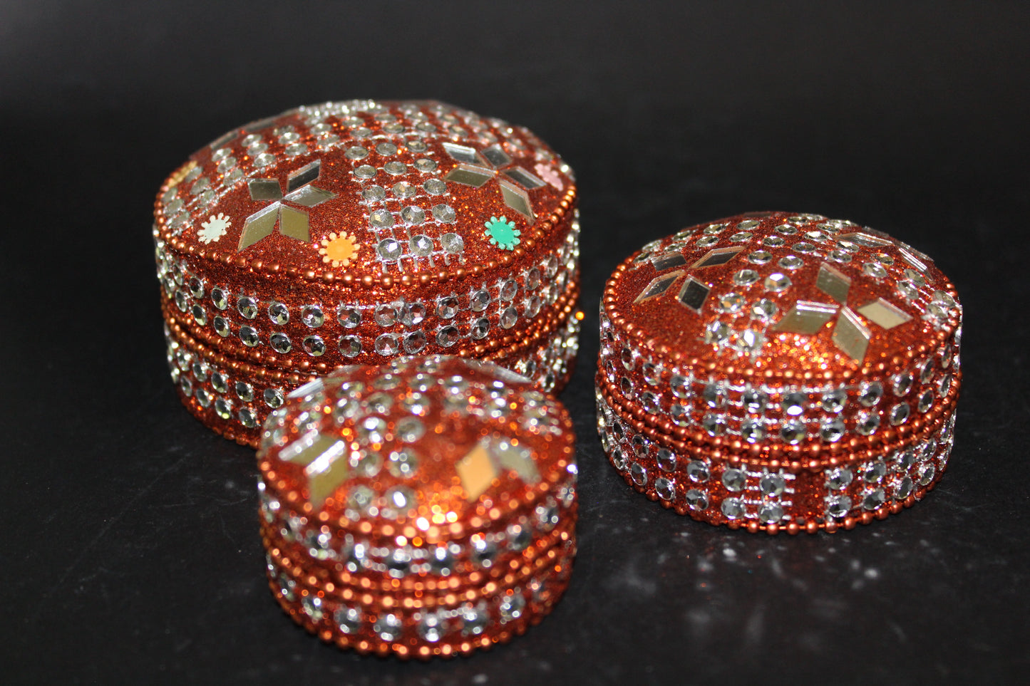 Box - set of 3 stacking pill boxes (metal/bling)