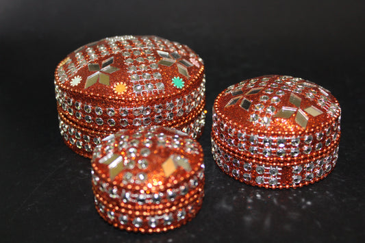 Box - set of 3 stacking pill boxes (metal/bling)