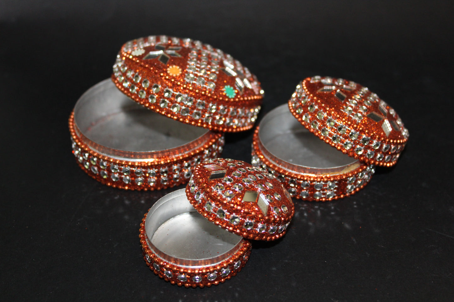 Box - set of 3 stacking pill boxes (metal/bling)
