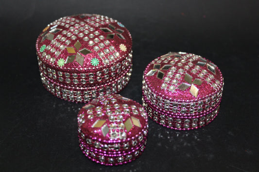 Box - set of 3 stacking pill boxes (metal/bling)