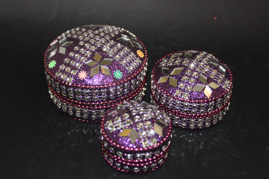 Box - set of 3 stacking pill boxes (metal/bling)
