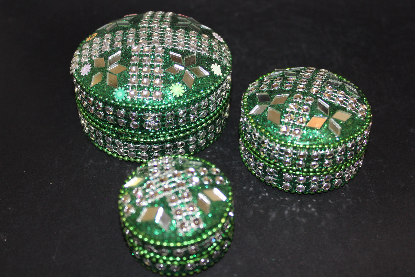Box - set of 3 stacking pill boxes (metal/bling)