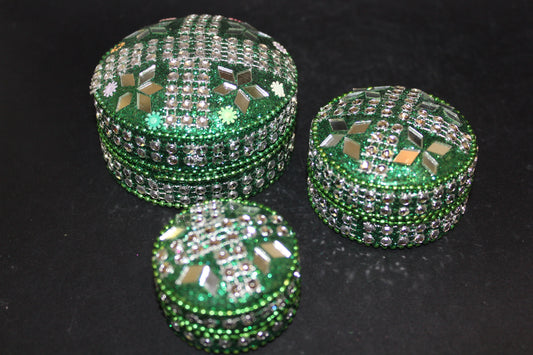 Box - set of 3 stacking pill boxes (metal/bling)