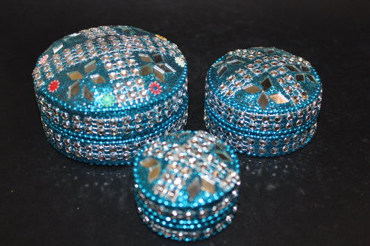 Box - set of 3 stacking pill boxes (metal/bling)