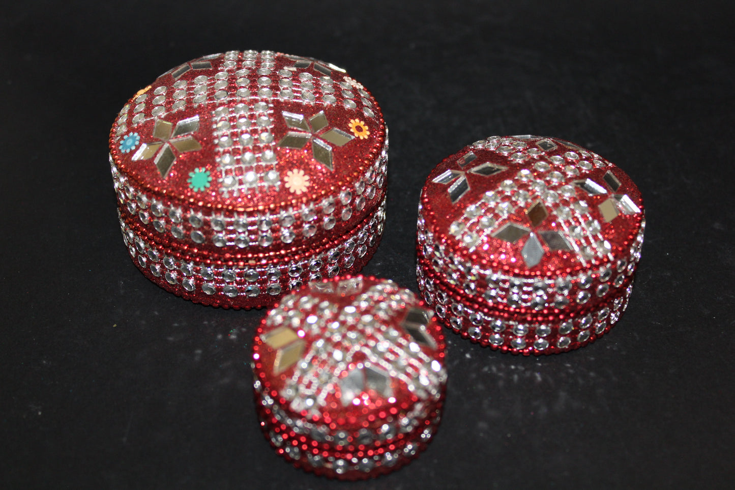 Box - set of 3 stacking pill boxes (metal/bling)