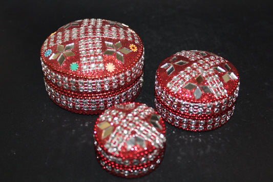 Box - set of 3 stacking pill boxes (metal/bling)