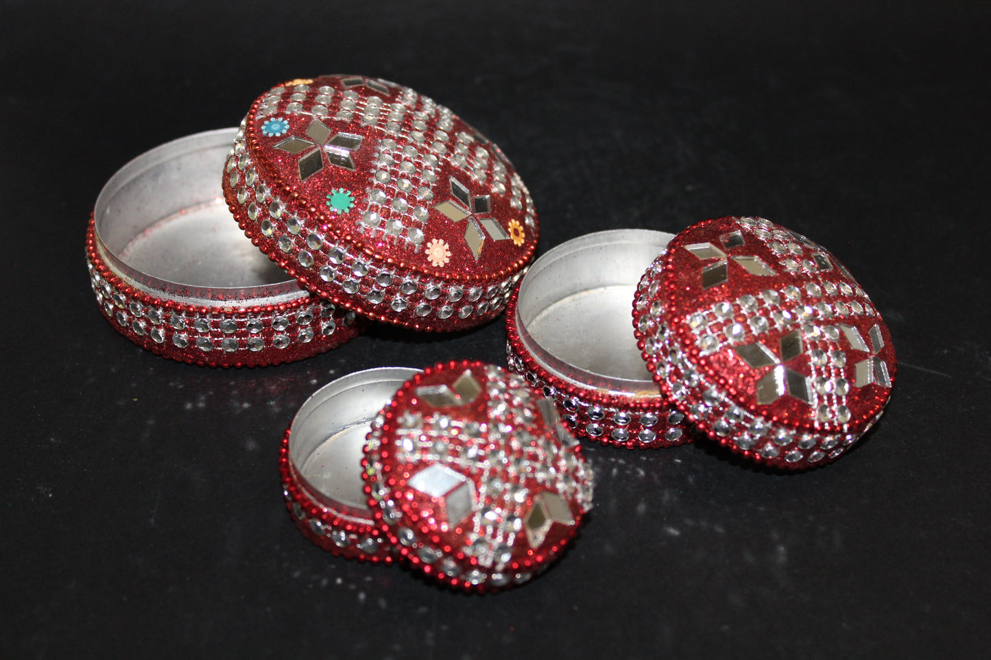 Box - set of 3 stacking pill boxes (metal/bling)