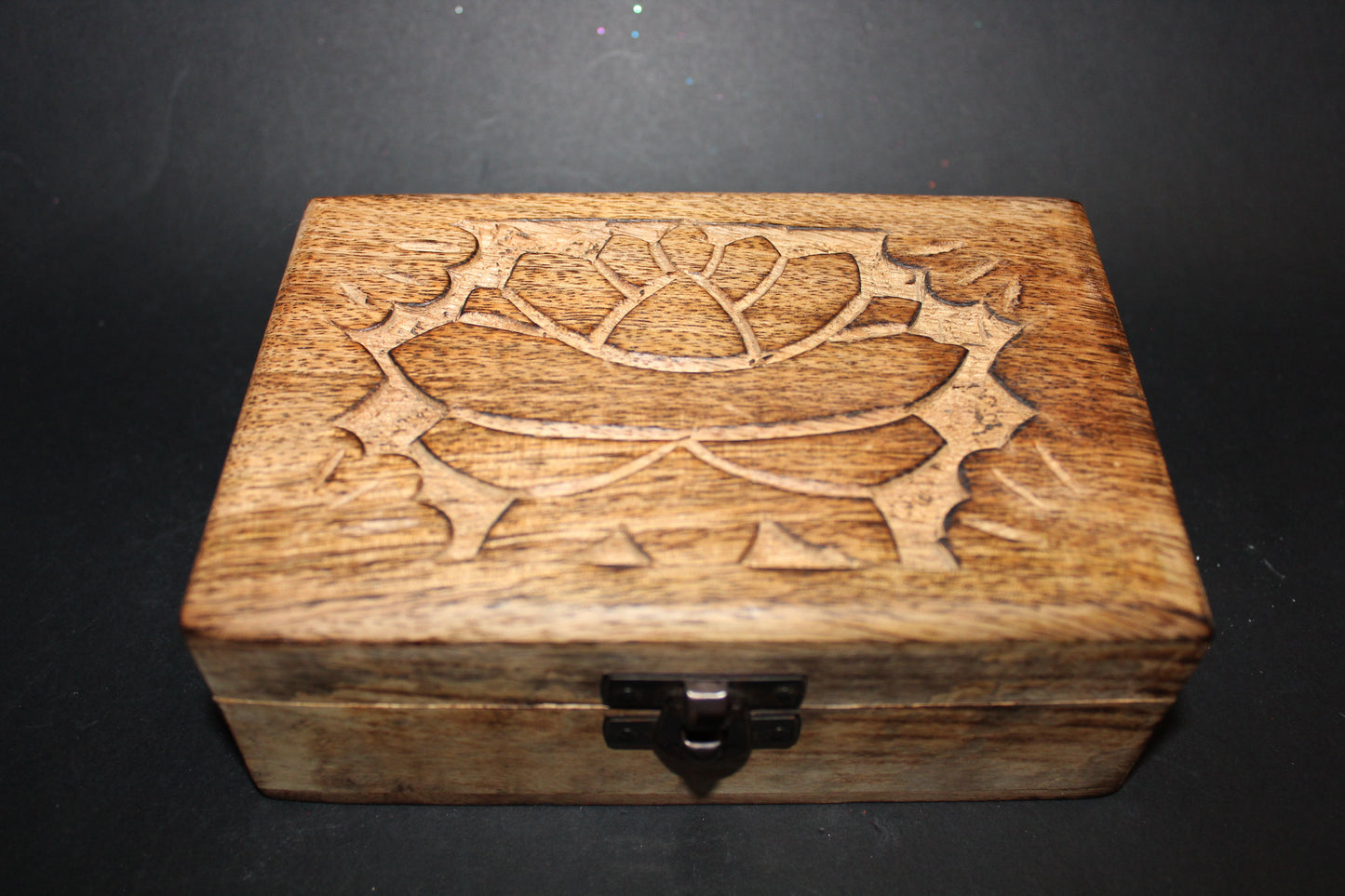 Box - carved timber - Lotus Flower - med