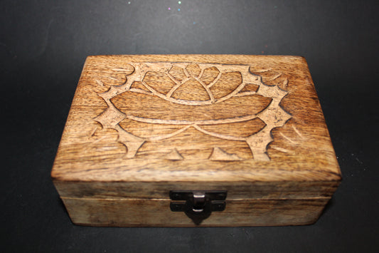 Box - carved timber - Lotus Flower - med