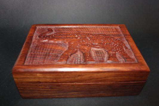 Box - carved timber - Elephant - lge